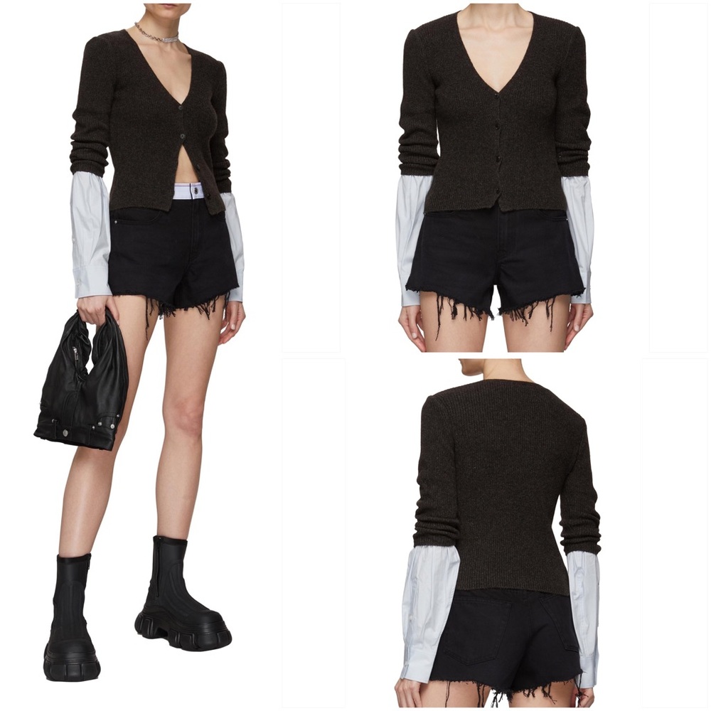 NWT Alexander Wang Ribbed Cardigan with Compact Cotton Shirt Cuff $475 M